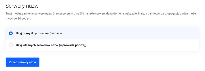 Opcja domyślnych serwerów nazw