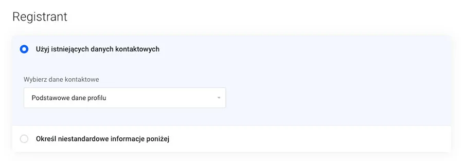 Dane kontaktowe rejestrującego z opcją użycia istniejących danych