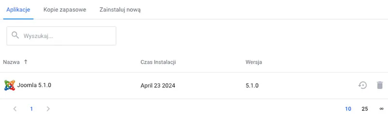 Lista zainstalowanych aplikacji z widoczną nowo zainstalowaną aplikacją