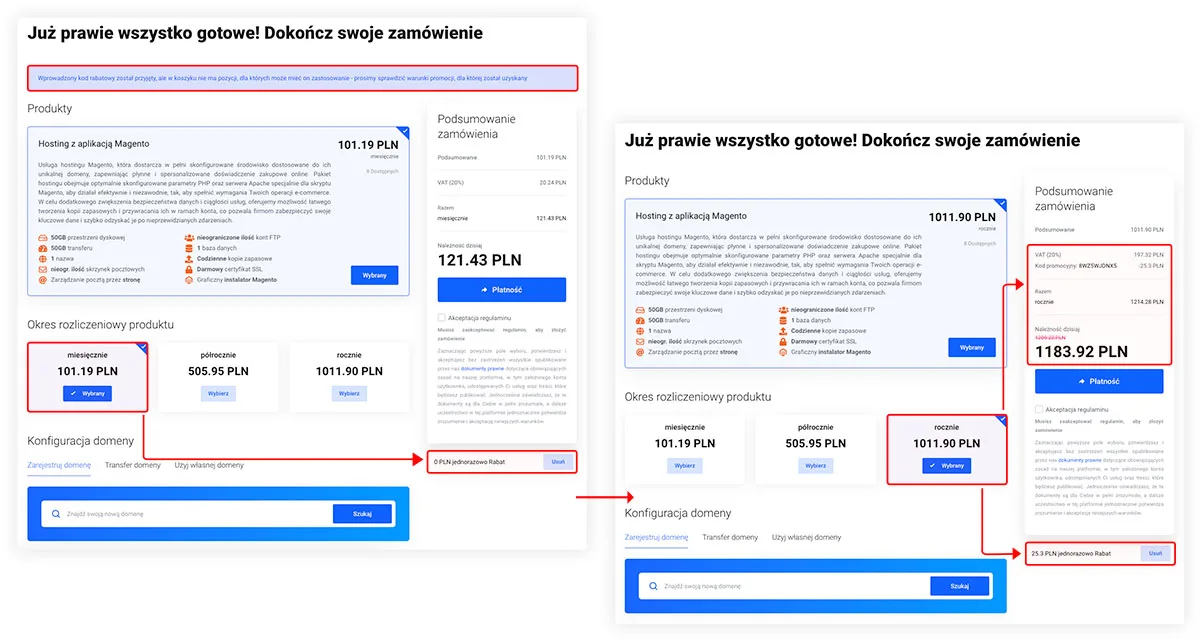 Wybór odpowiedniego produktu i opcji w celu naliczenia rabatu