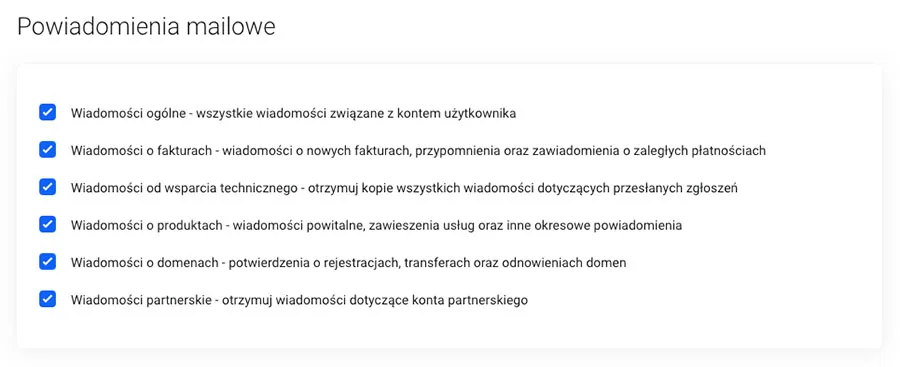 Preferencje powiadomień e-mail