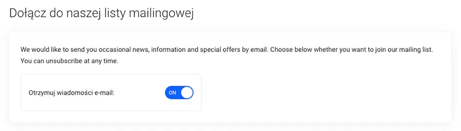 Opcje subskrypcji listy mailingowej
