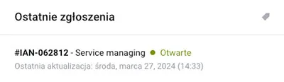 Lista ostatnich zgłoszeń do pomocy technicznej