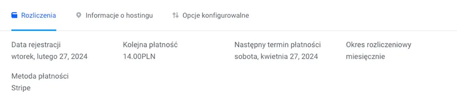 Zakładka Przegląd rozliczeń z datami i kwotami