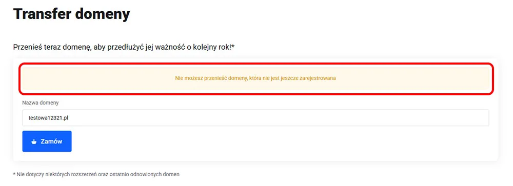 Wyniki wyszukiwania domeny do transferu
