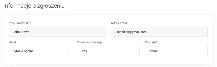 Formularz nowego zgłoszenia - dane podstawowe