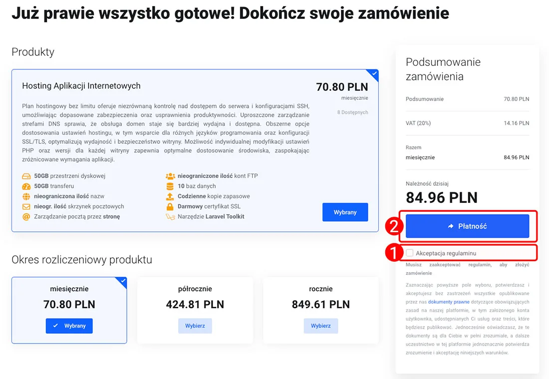 Ekran potwierdzenia złożenia zamówienia