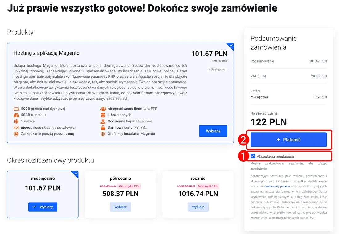 Ekran potwierdzenia złożenia zamówienia