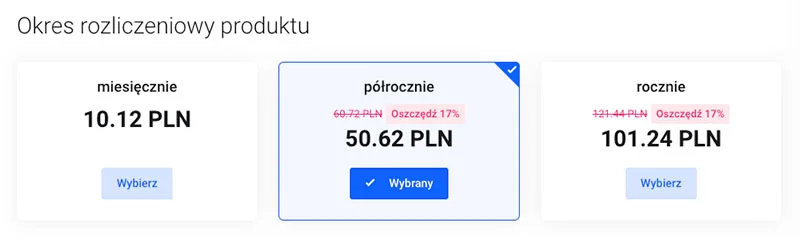 Wybór cyklu rozliczeniowego z różnymi opcjami cenowymi