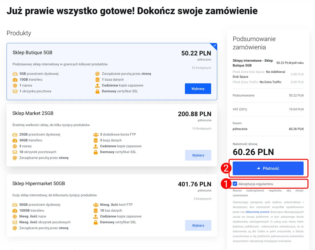 Ekran potwierdzenia złożenia zamówienia