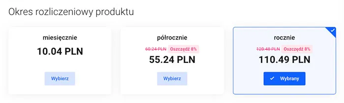 Wybór cyklu rozliczeniowego z różnymi opcjami cenowymi